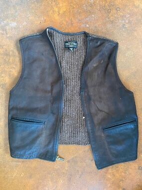 Banana Republic Men's Brown Leather Vest with Silk Wool Knit Back Medium M